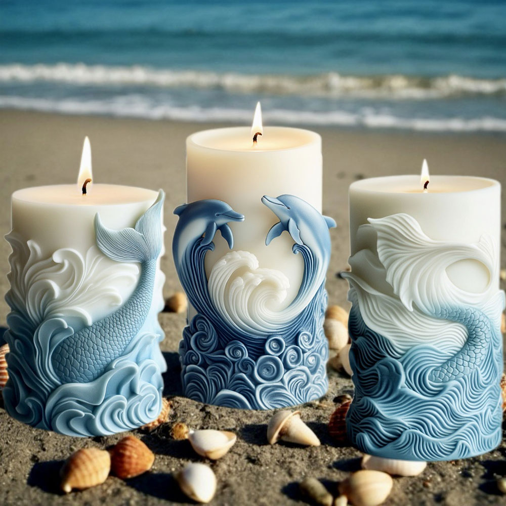 Resin Ocean Wave Mold - Okyanus Tema Silikon Mum Kalıp Yunus